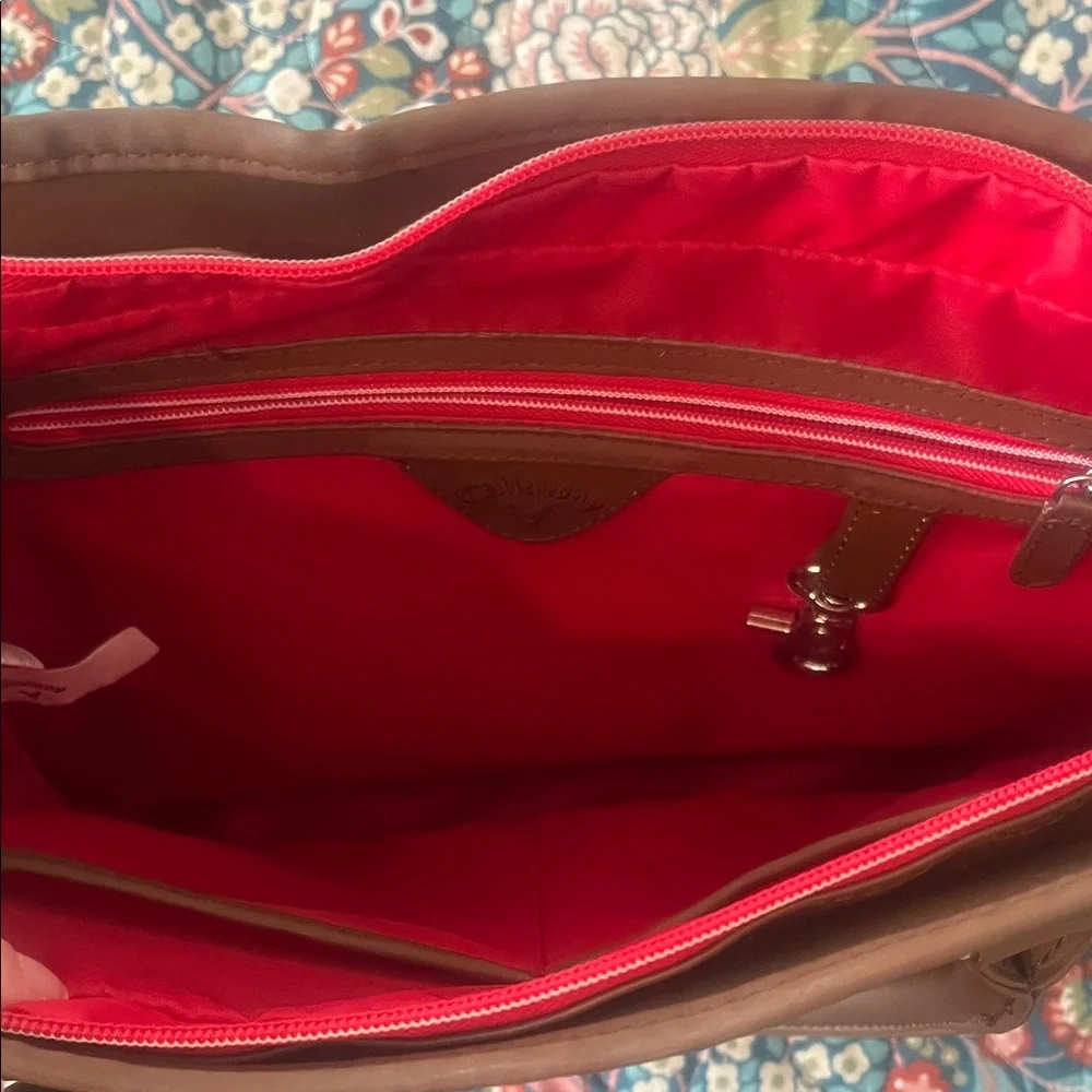 Callaway Uptown Black Polka Dot Tote with Brown and Red Accents